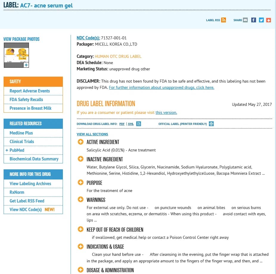 USA FDA REGISTRATION(TISHA AC7)
